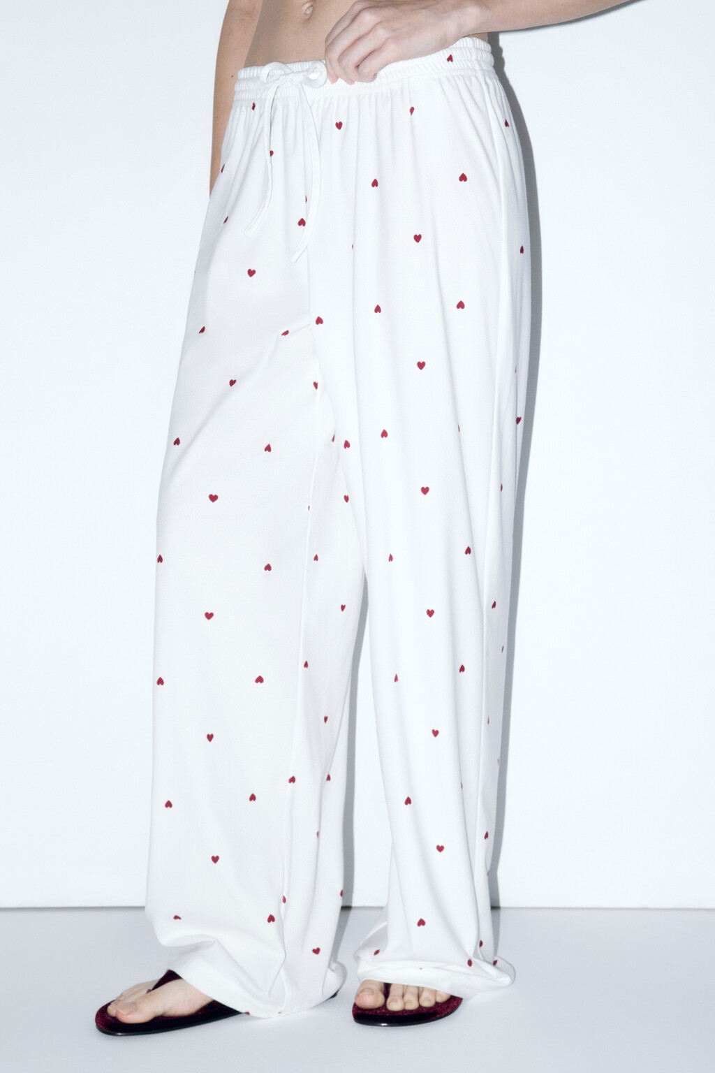 Брюки домашние прямые с принтом - цвет красный - 3