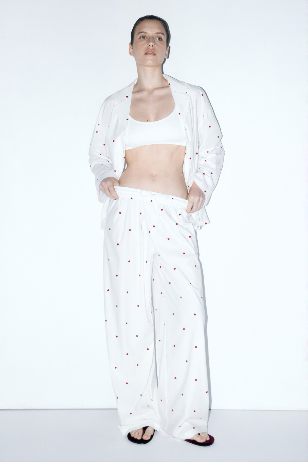 Брюки домашние прямые с принтом - цвет красный - 5