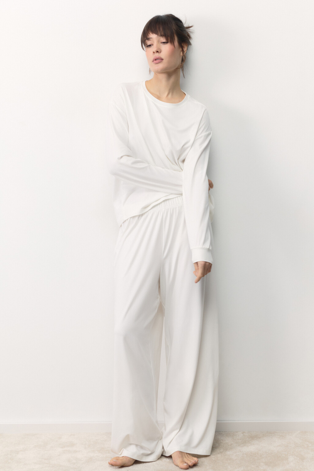 Брюки домашние широкие с карманами - цвет ванильный - 1