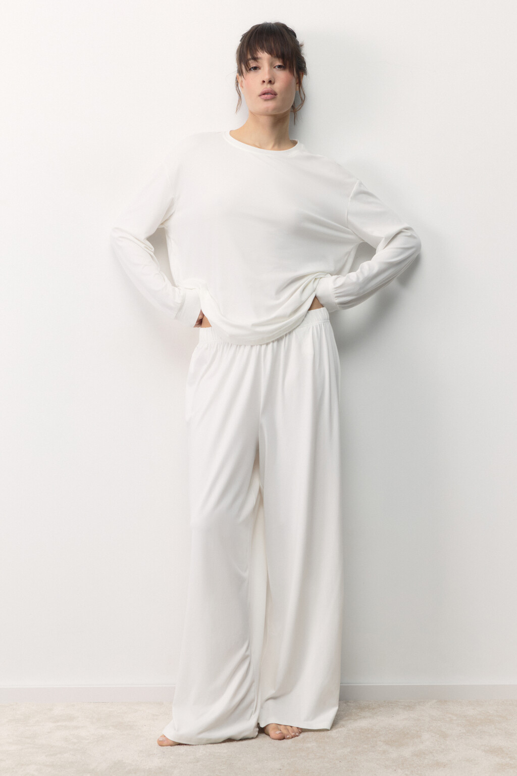 Брюки домашние широкие с карманами - цвет ванильный - 5