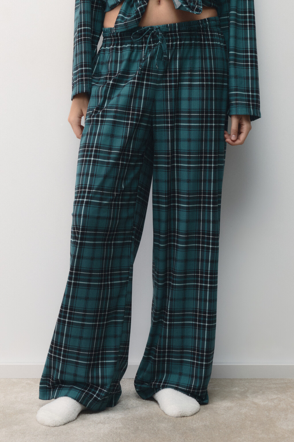 Брюки пижамные с принтом в клетку - цвет зеленый - 2