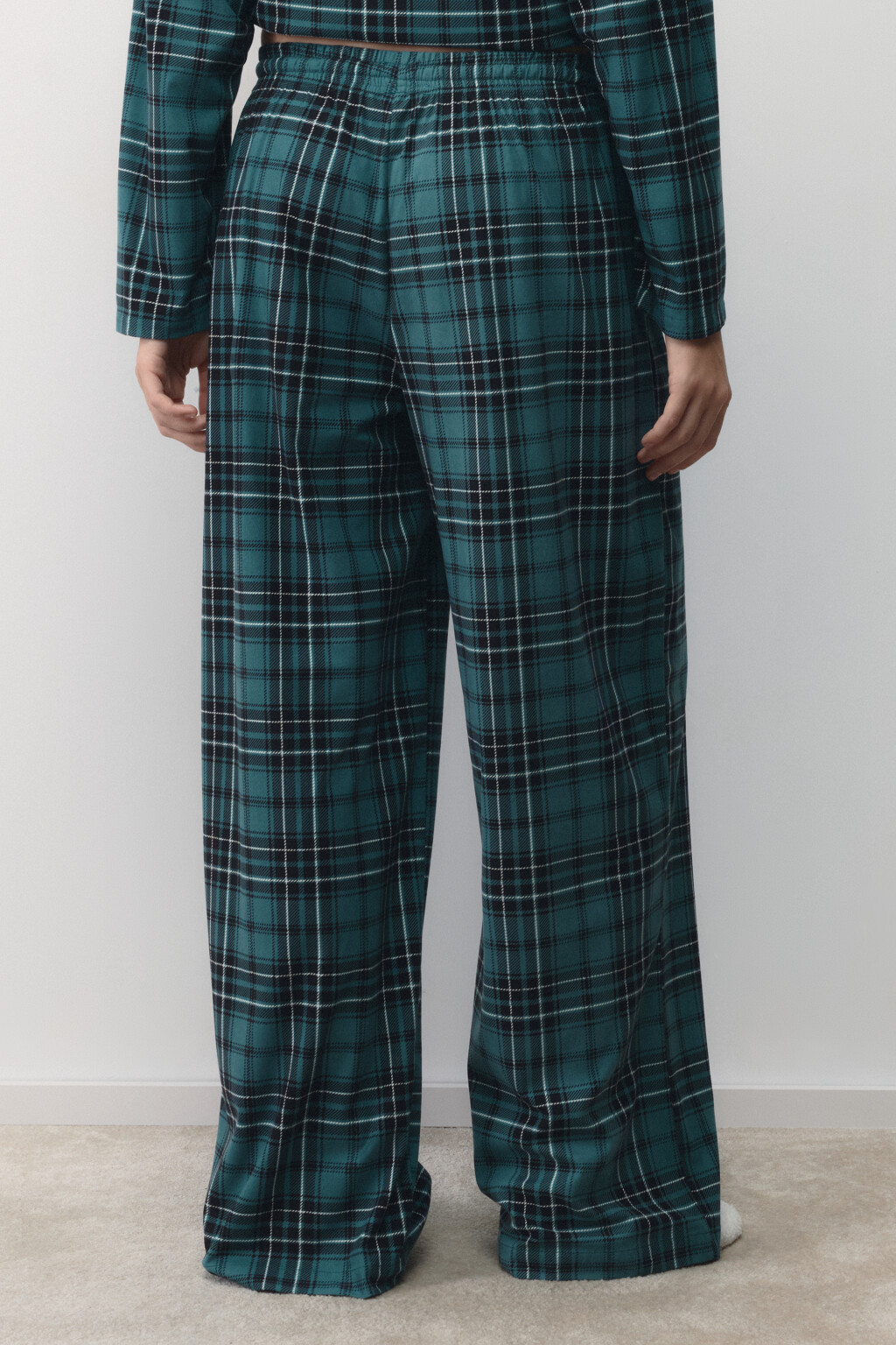 Брюки пижамные с принтом в клетку - цвет зеленый - 4