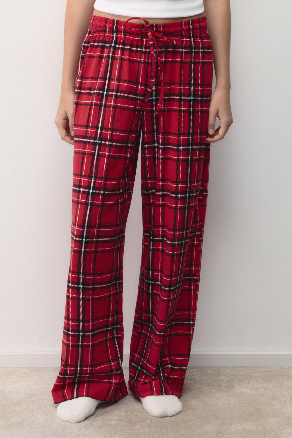 Брюки пижамные с принтом в клетку - цвет красный - 2