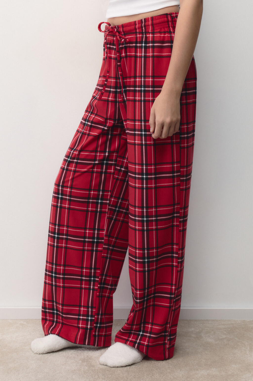 Брюки пижамные с принтом в клетку - цвет красный - 3