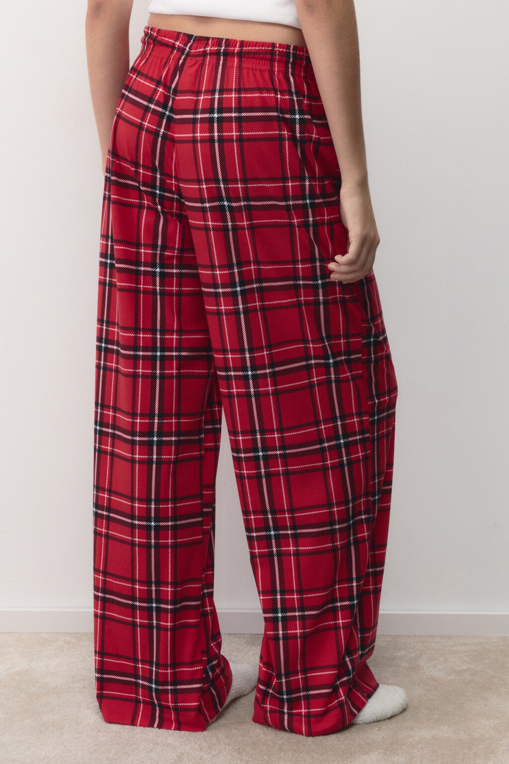 Брюки пижамные с принтом в клетку - цвет красный - 4