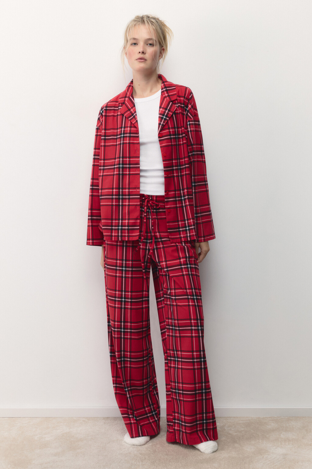 Брюки пижамные с принтом в клетку - цвет красный - 5