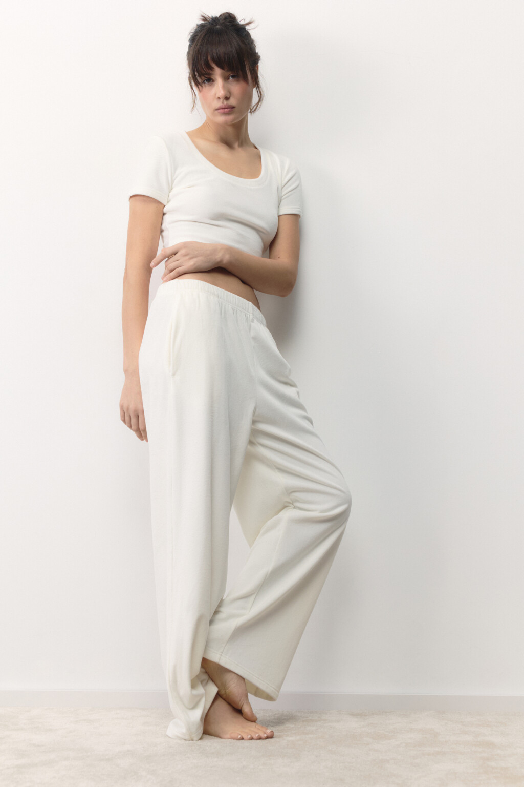 Брюки домашние плюшевые со стразами - цвет ванильный - 1