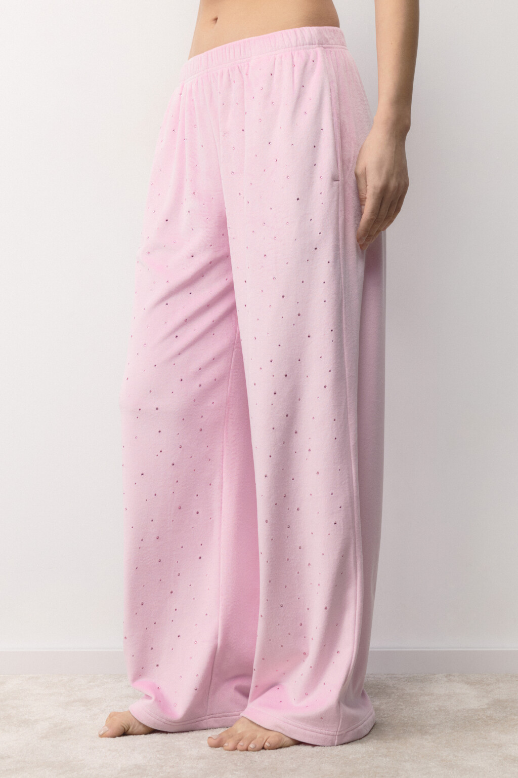 Брюки домашние плюшевые со стразами - цвет розовый - 3