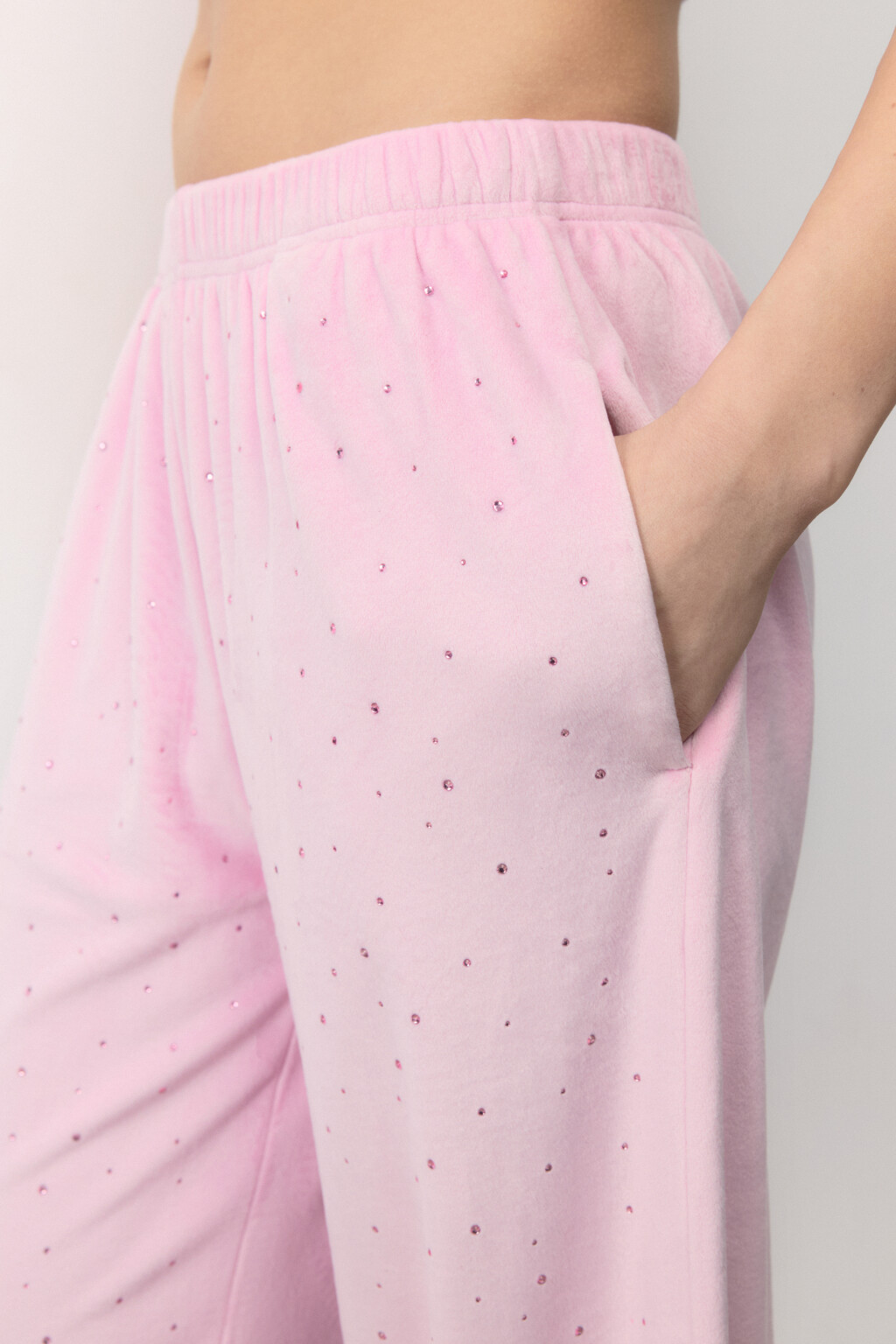 Брюки домашние плюшевые со стразами - цвет розовый - 6