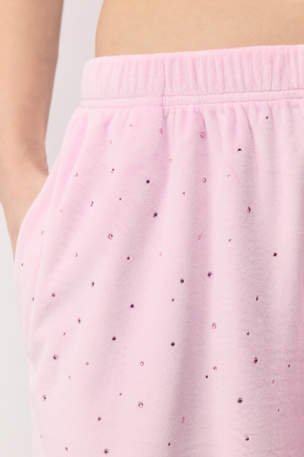 Брюки домашние плюшевые со стразами - цвет розовый - 7
