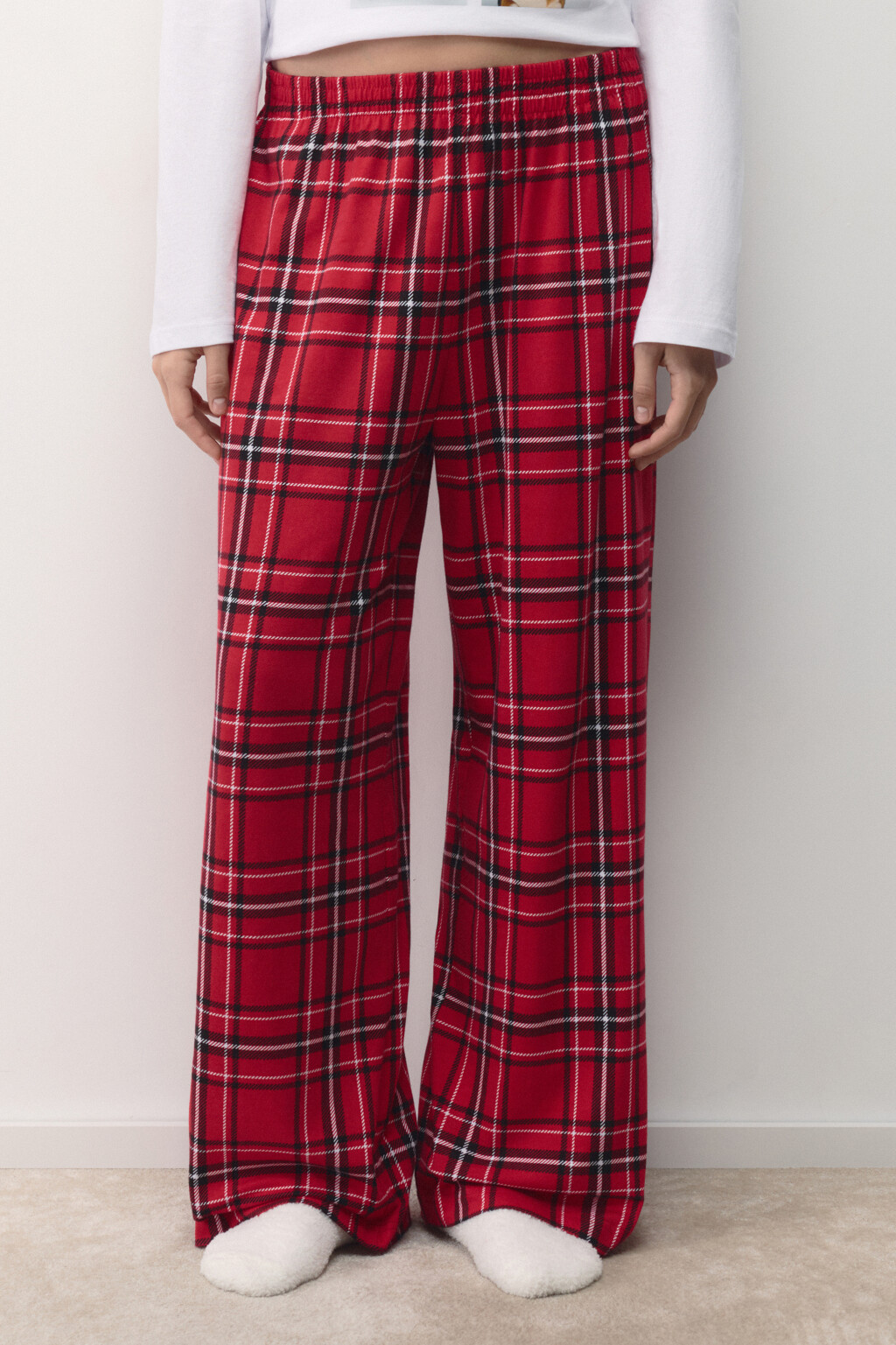 Брюки пижамные прямые в клетку - цвет красный - 2