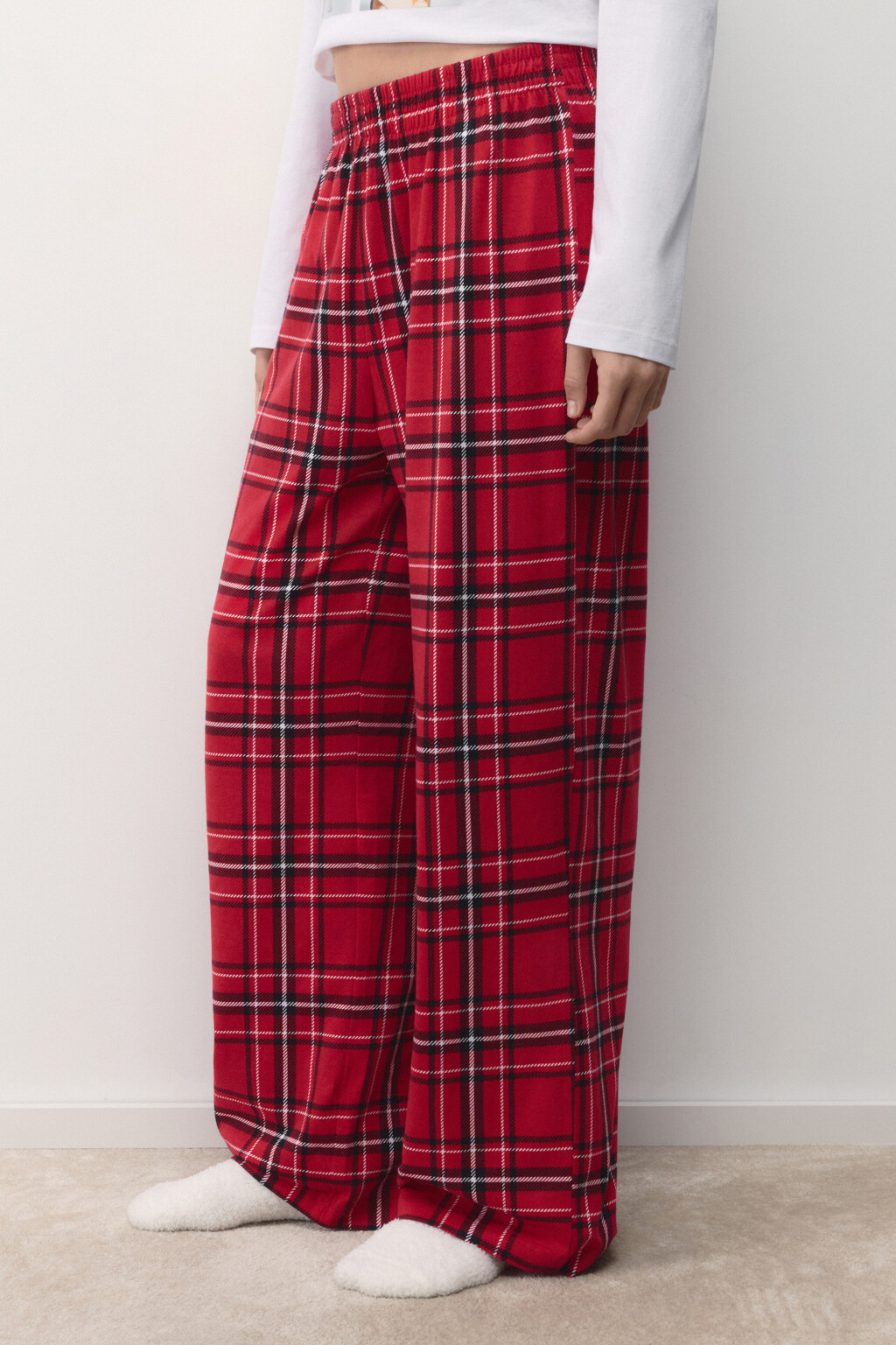 Брюки пижамные прямые в клетку - цвет красный - 3