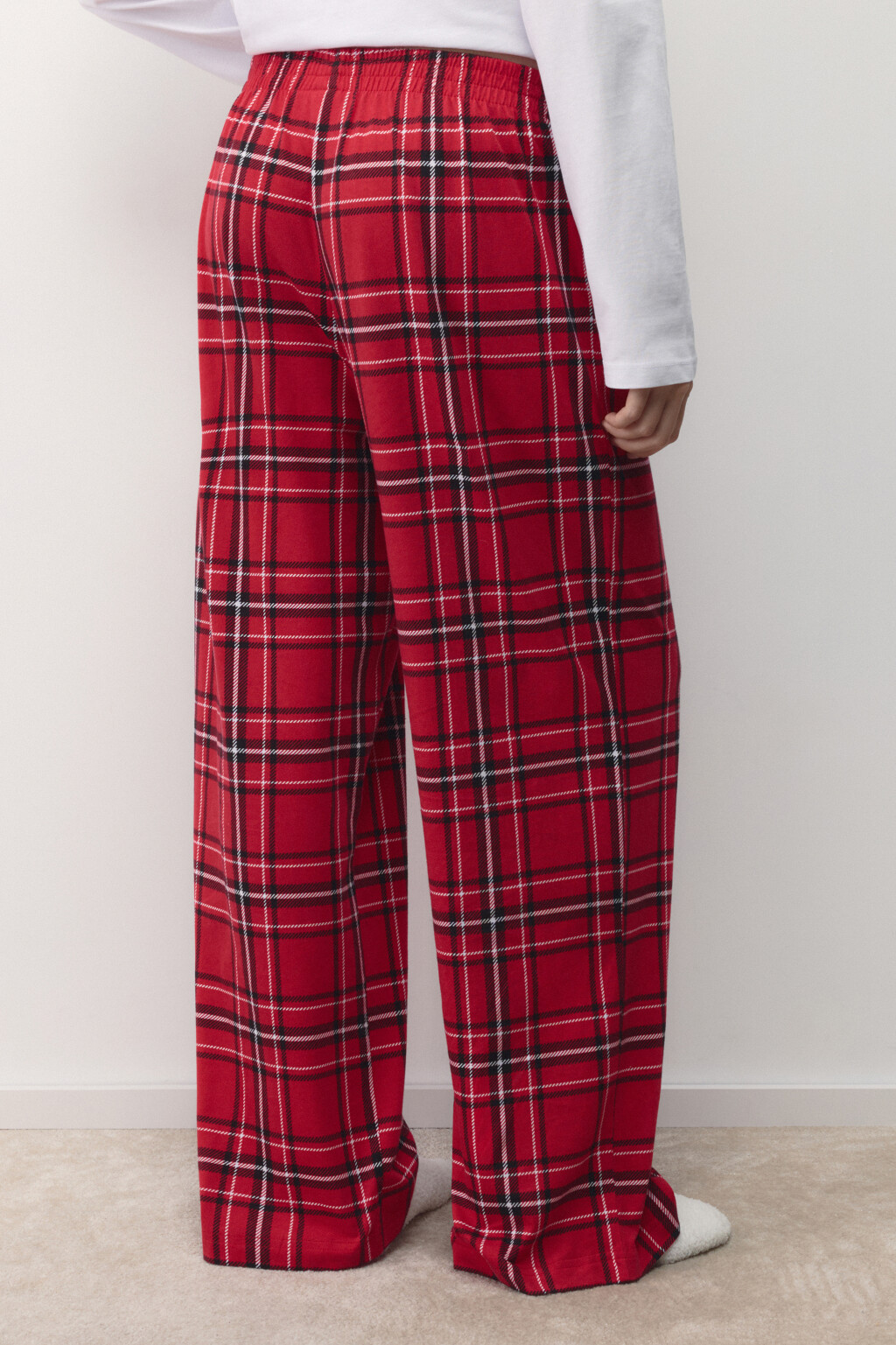Брюки пижамные прямые в клетку - цвет красный - 4