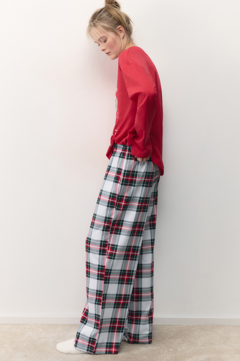 Брюки пижамные прямые в клетку - цвет мультиколор - 1