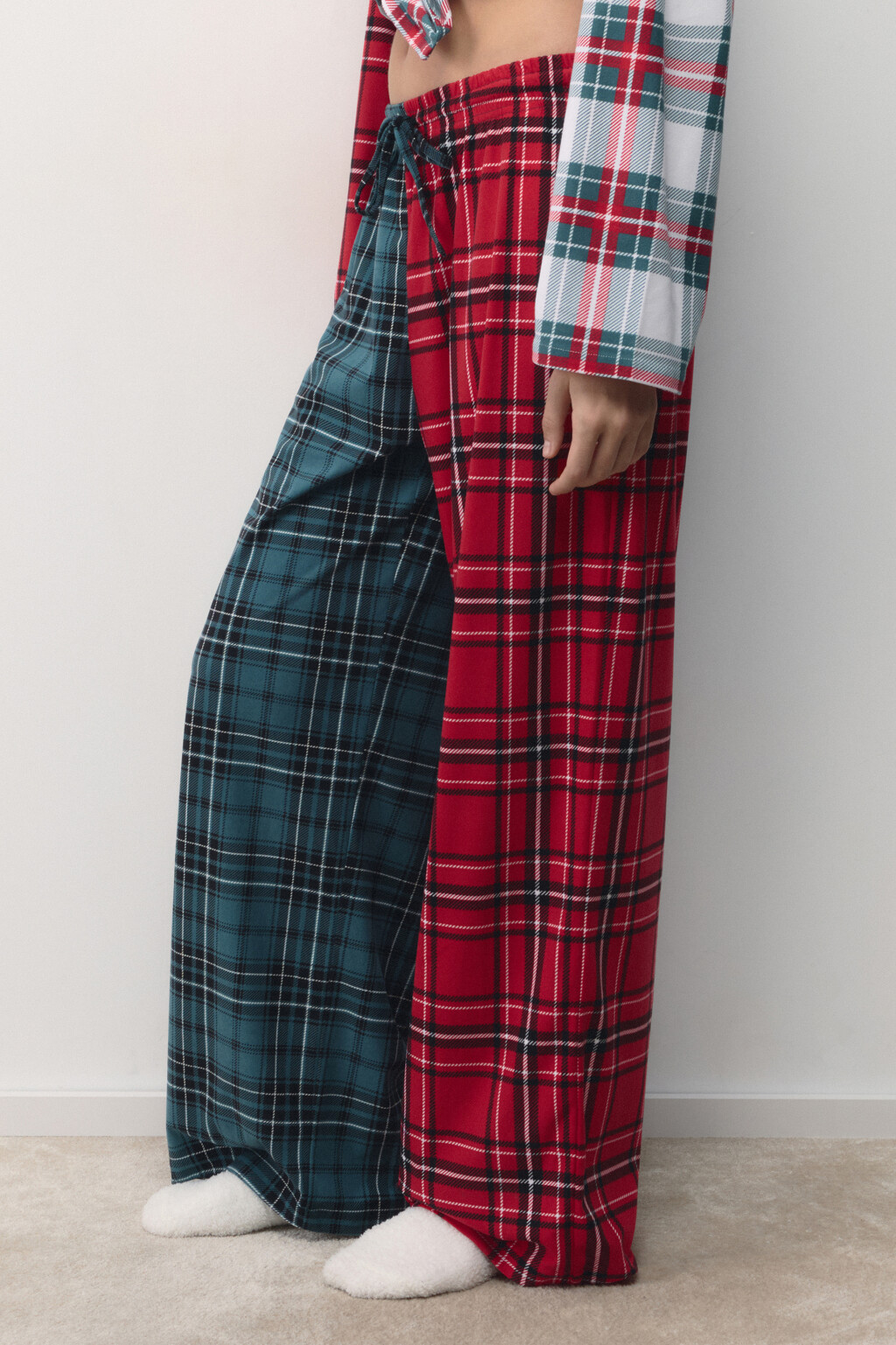 Брюки пижамные клетчатые в стиле пэчворк - цвет мультиколор - 3