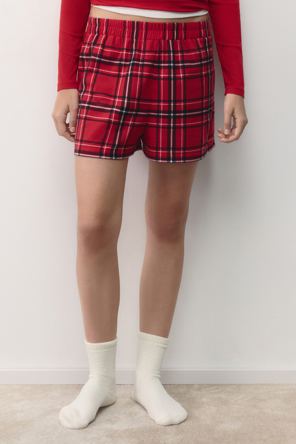 Шорты пижамные с принтом в клетку - цвет красный - 3