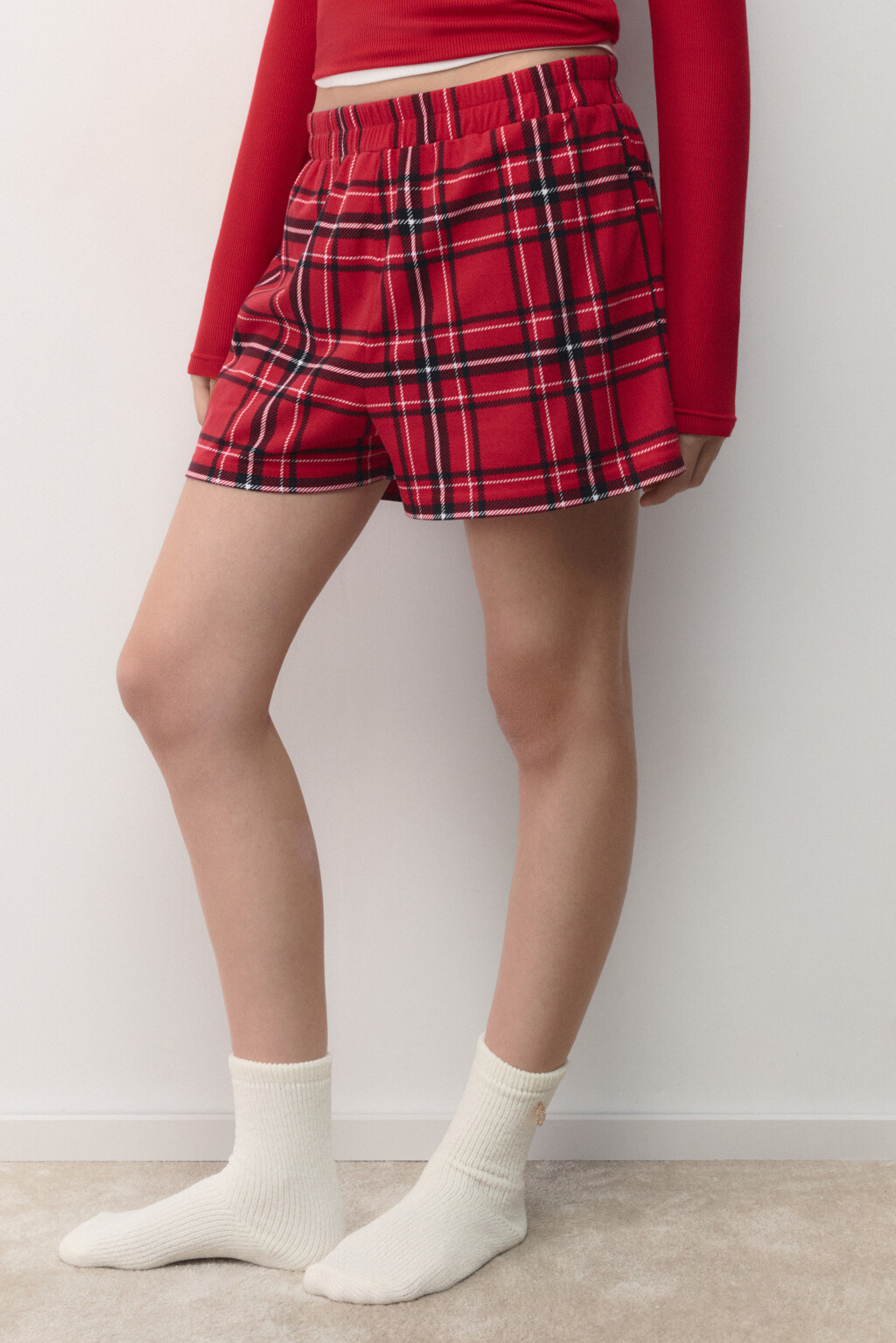 Шорты пижамные с принтом в клетку - цвет красный - 4