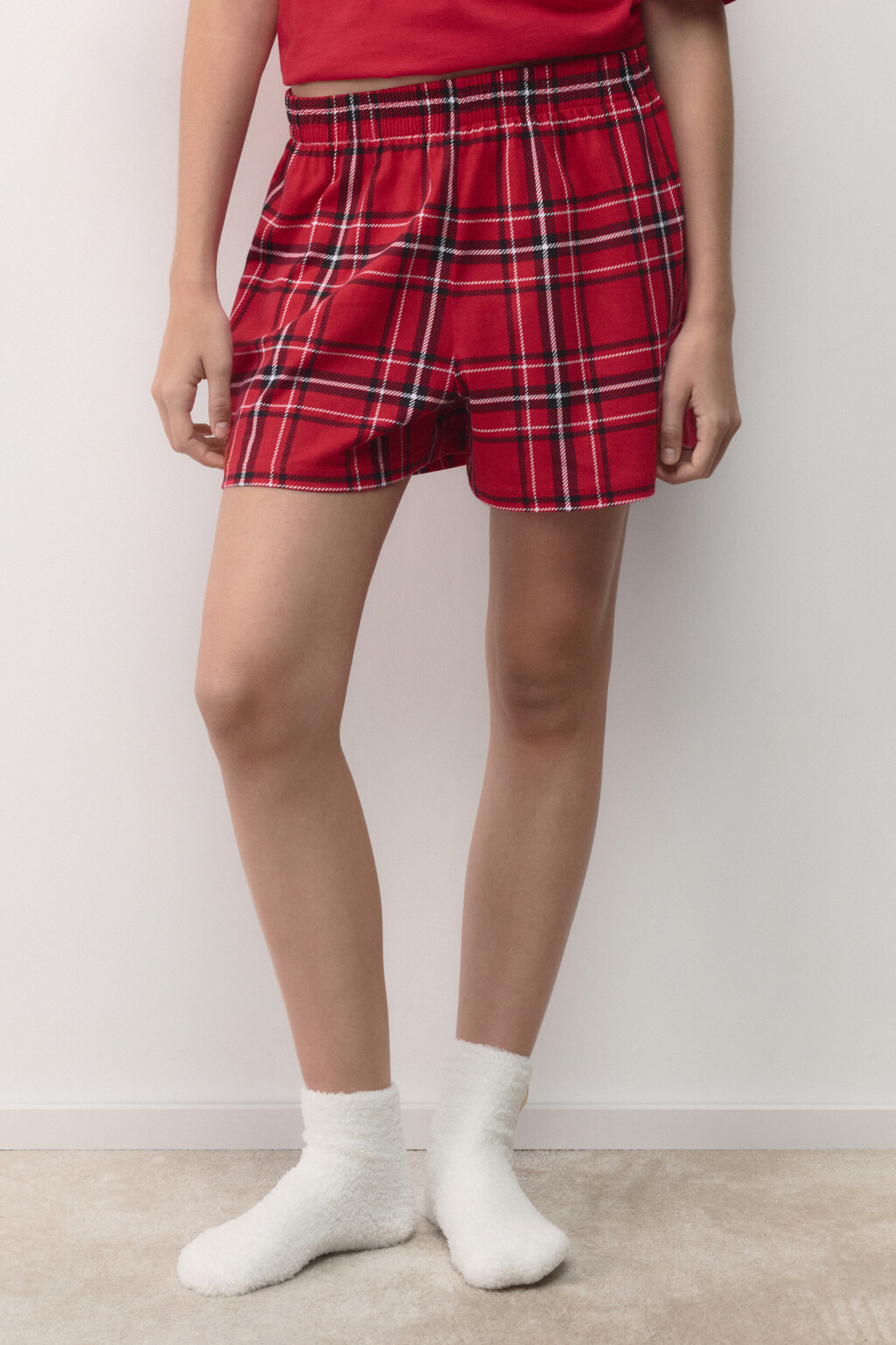 Шорты пижамные хлопковые в клетку - цвет красный - 3