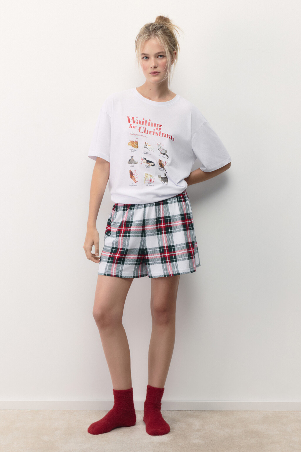 Шорты пижамные хлопковые в клетку - цвет мультиколор - 1