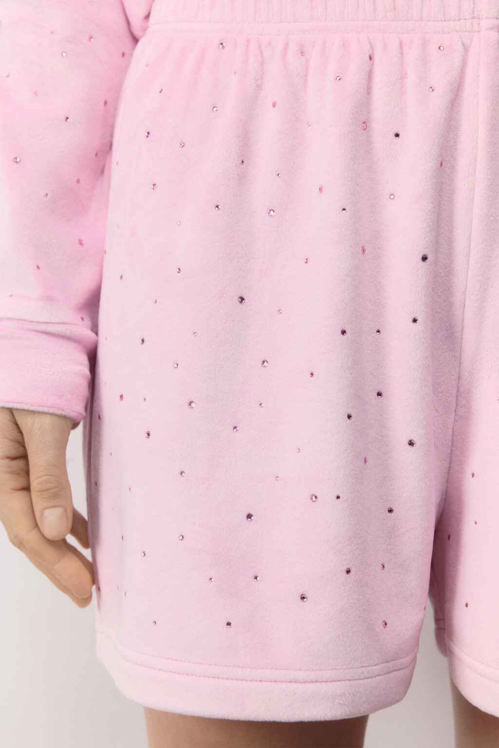 Шорты домашние плюшевые со стразами - цвет розовый - 6