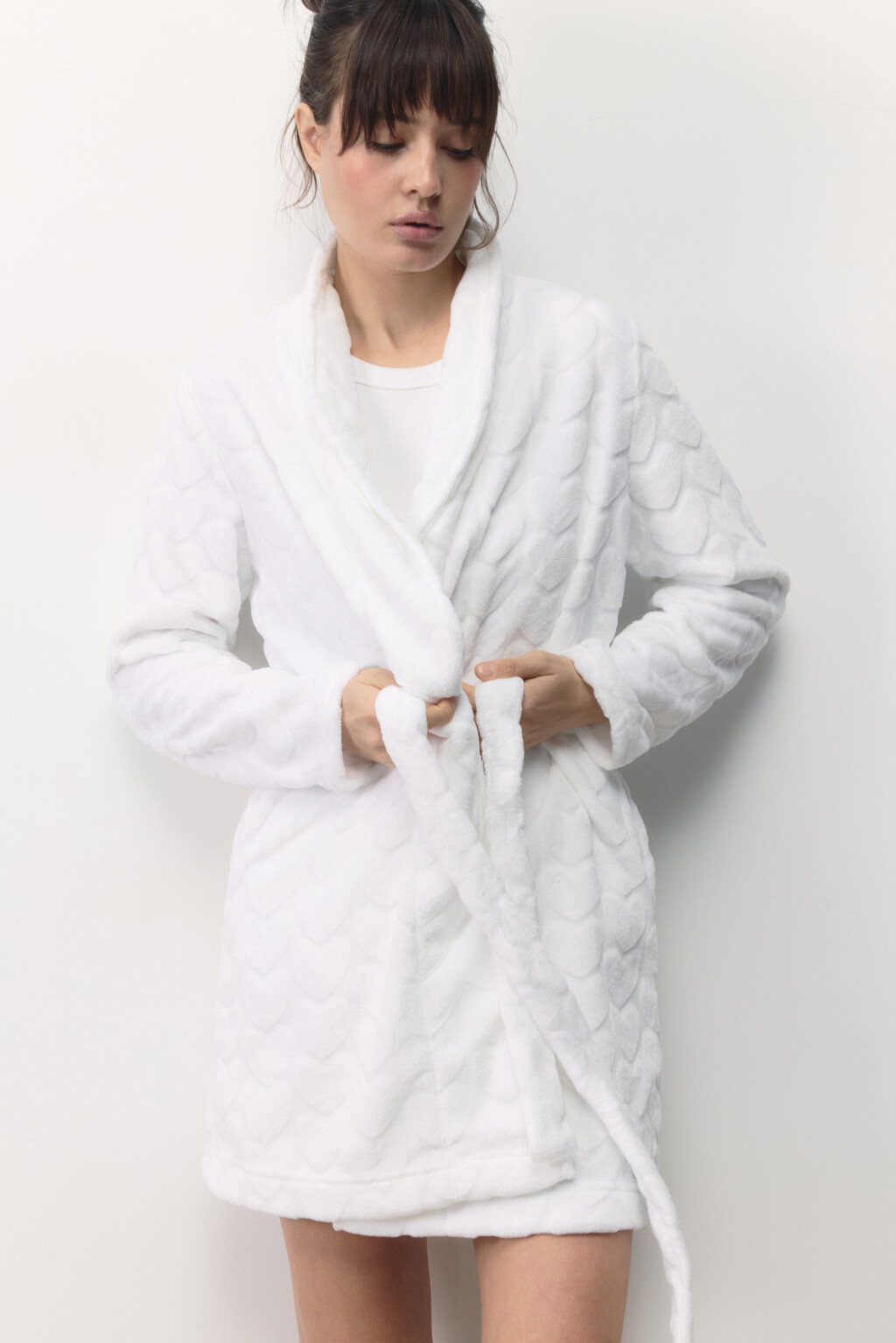 Халат домашний плюшевый с сердечками - цвет ванильный - 1