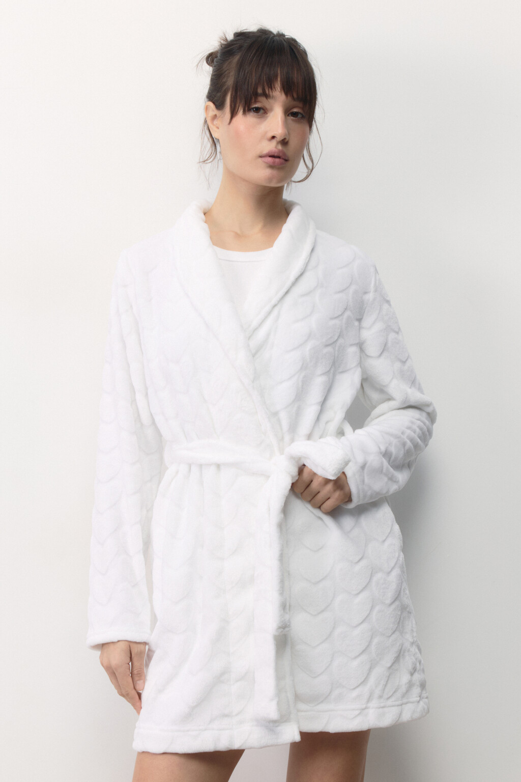 Халат домашний плюшевый с сердечками - цвет ванильный - 3