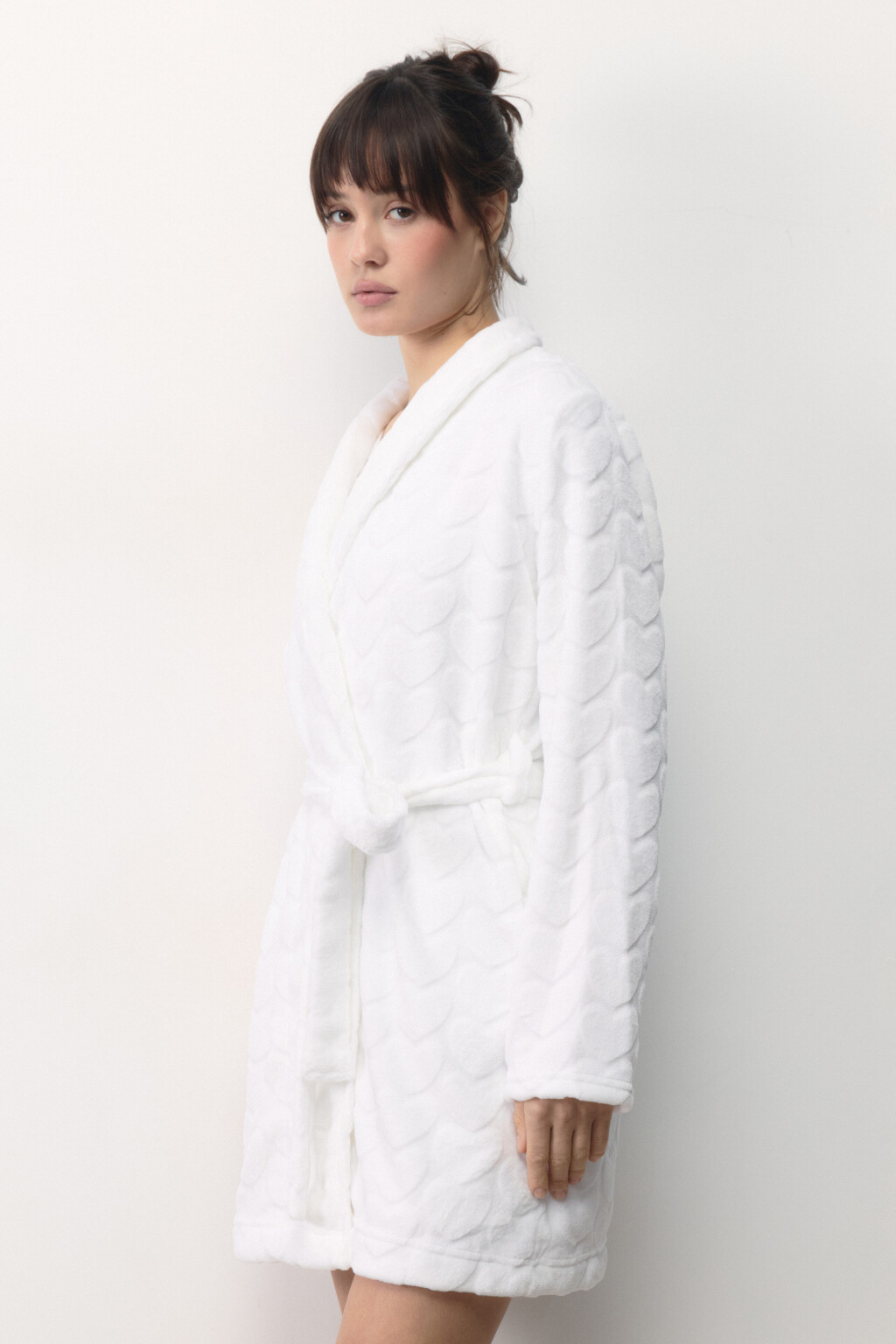 Халат домашний плюшевый с сердечками - цвет ванильный - 4