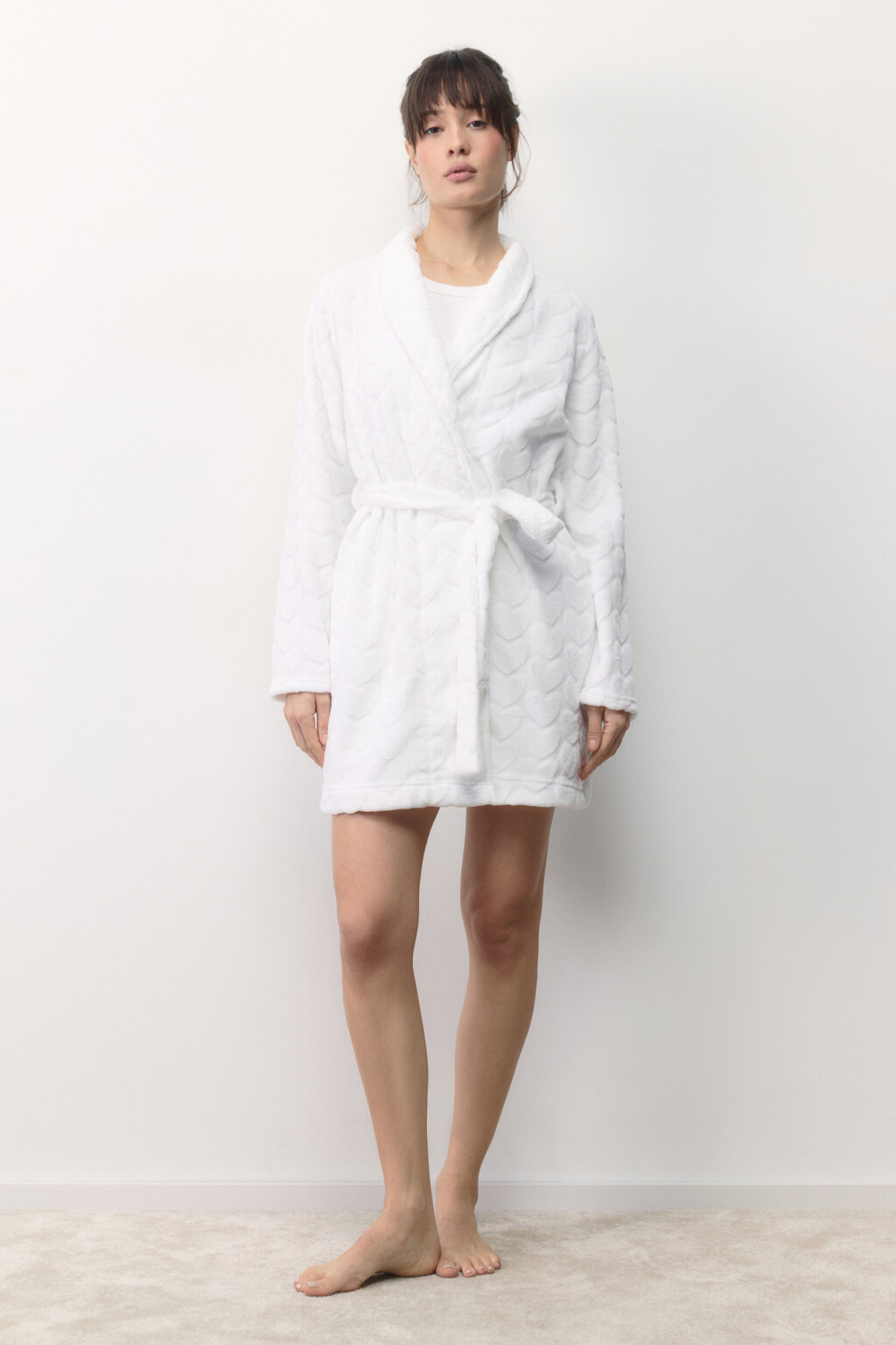 Халат домашний плюшевый с сердечками - цвет ванильный - 6