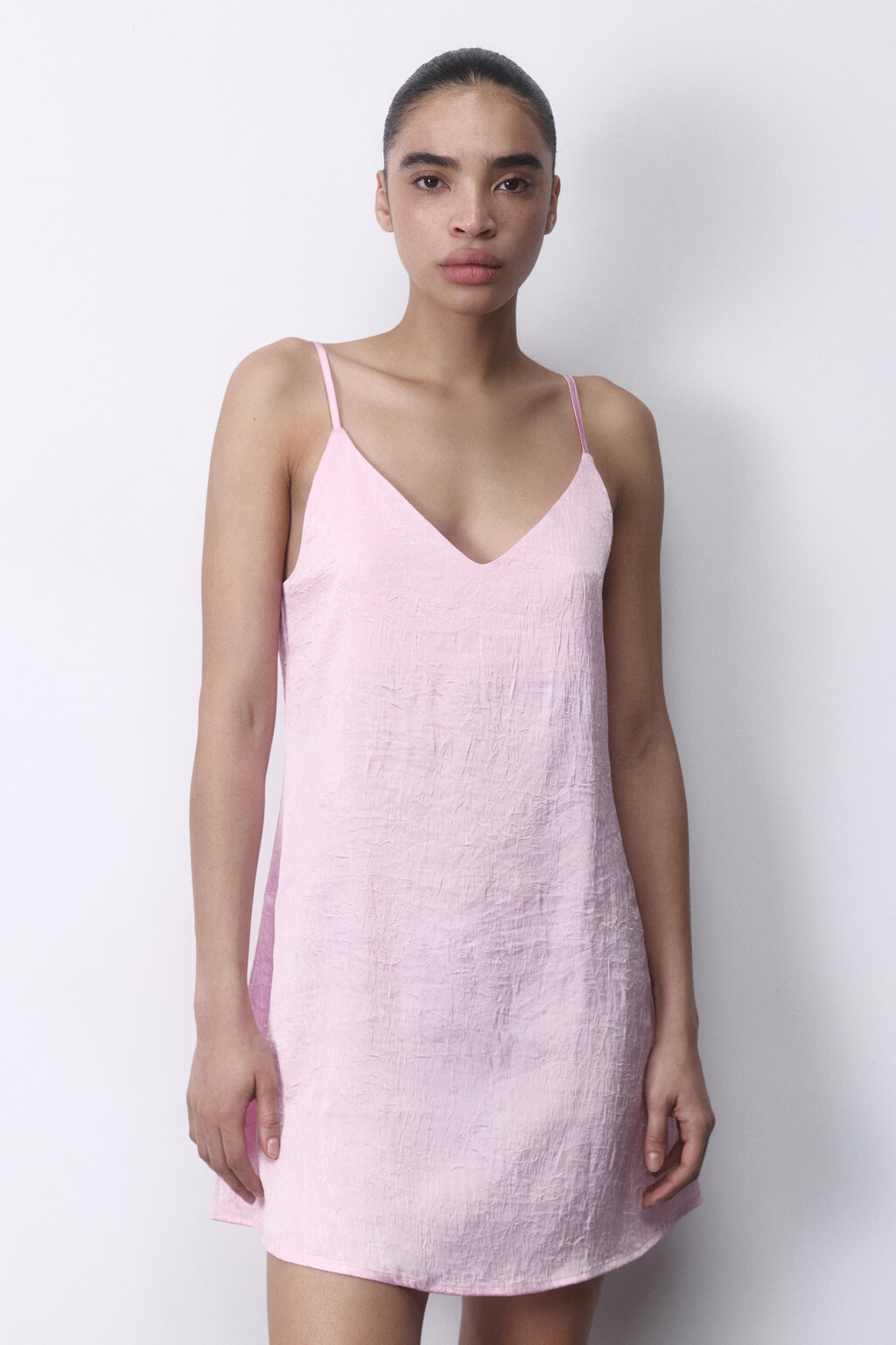 Платье-комбинация мини домашнее атласное - цвет розовый - 3