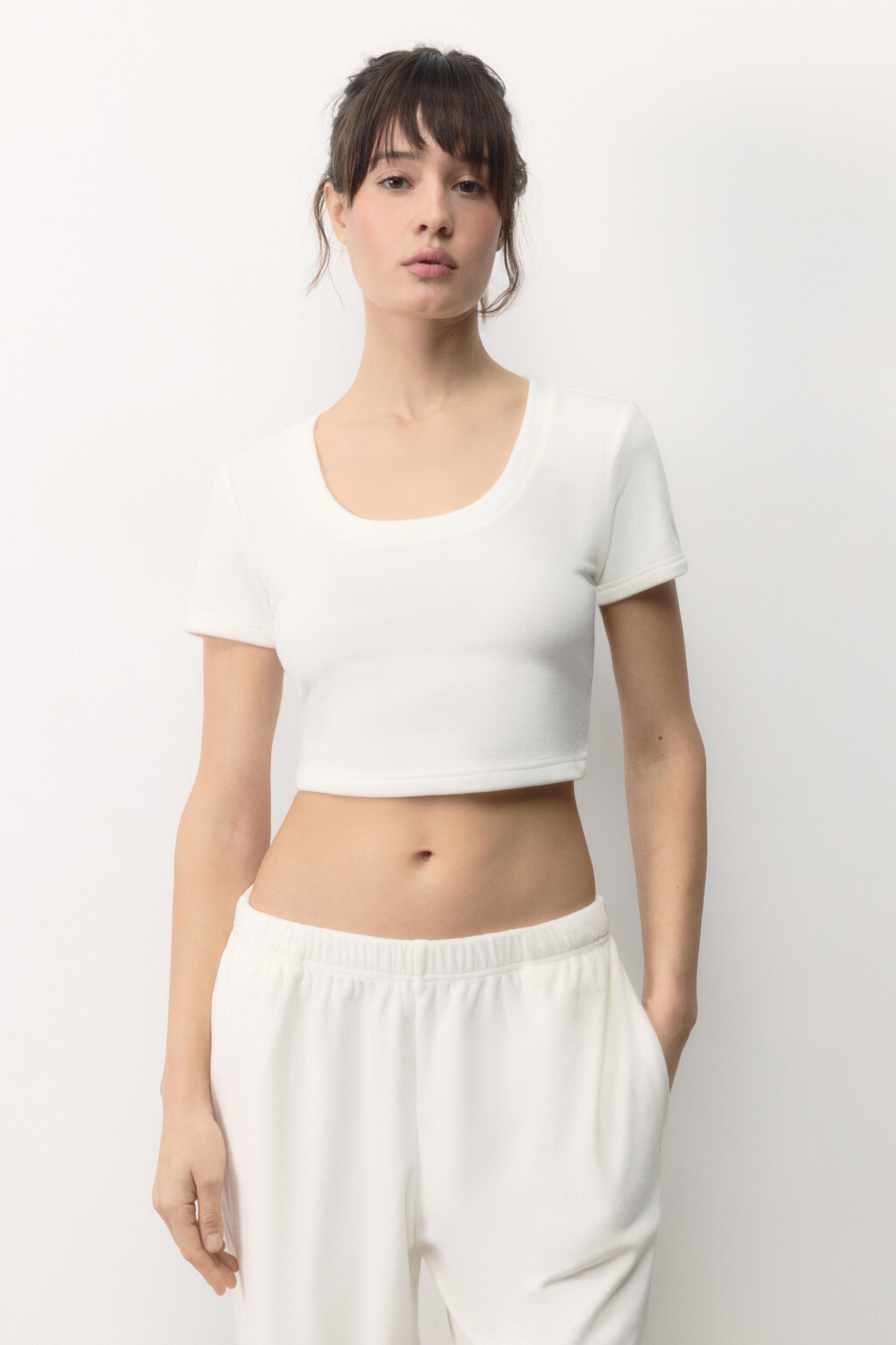 Топ-футболка домашний плюшевый со стразами - цвет ванильный - 2