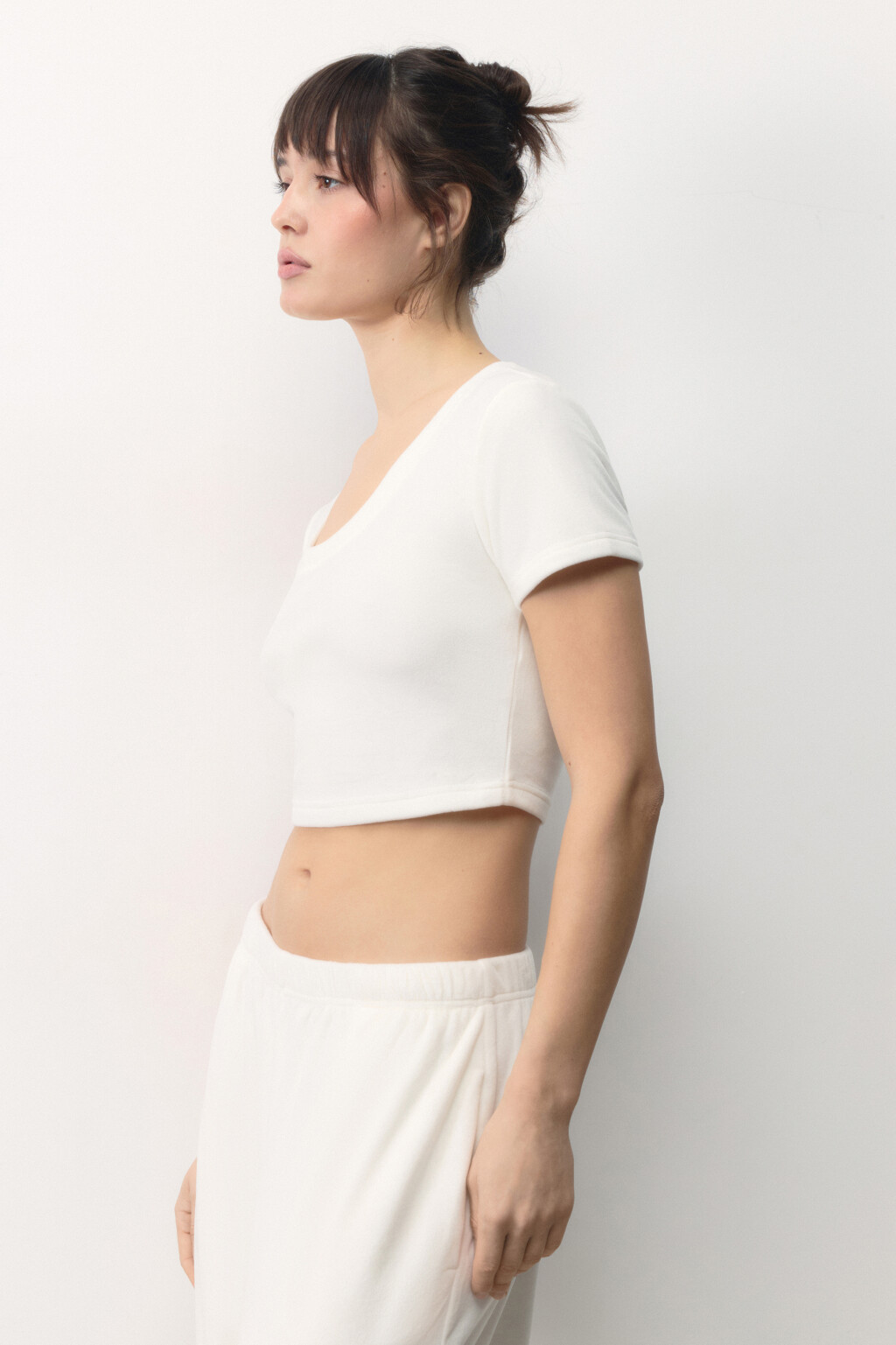 Топ-футболка домашний плюшевый со стразами - цвет ванильный - 3