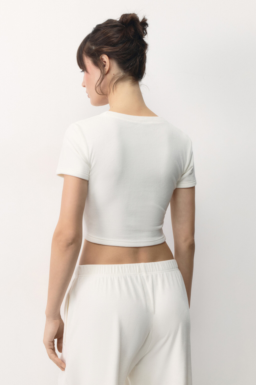 Топ-футболка домашний плюшевый со стразами - цвет ванильный - 4