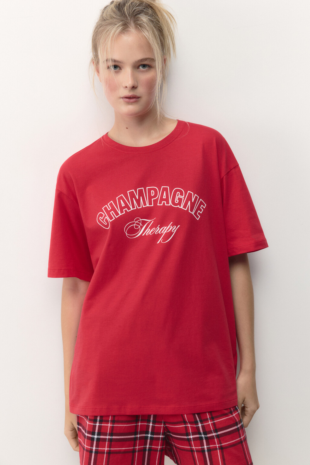 Футболка хлопковая с рождественским принтом - цвет красный - 1