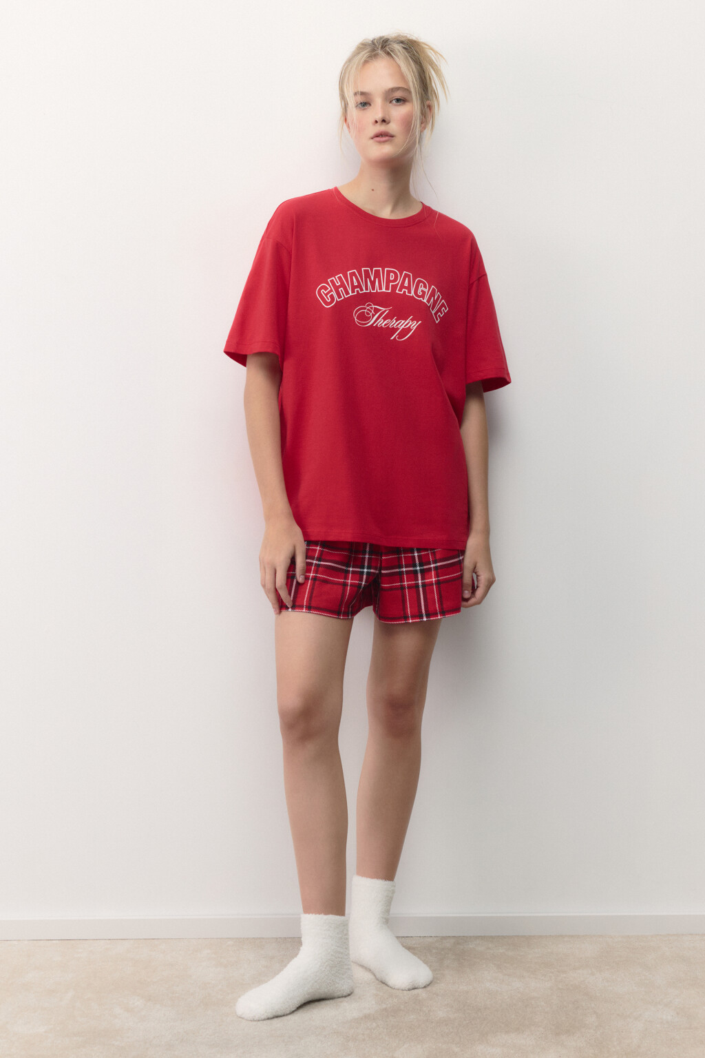 Футболка хлопковая с рождественским принтом - цвет красный - 5