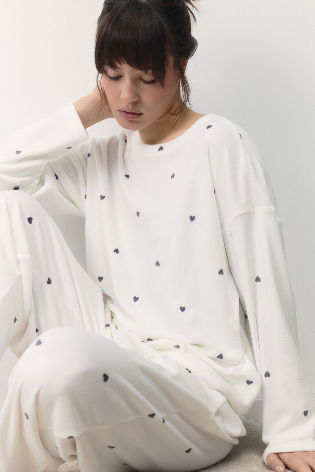 Лонгслив домашний плюшевый с принтом - цвет серый - 1