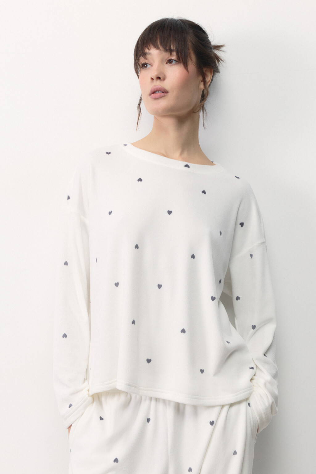 Лонгслив домашний плюшевый с принтом - цвет серый - 2