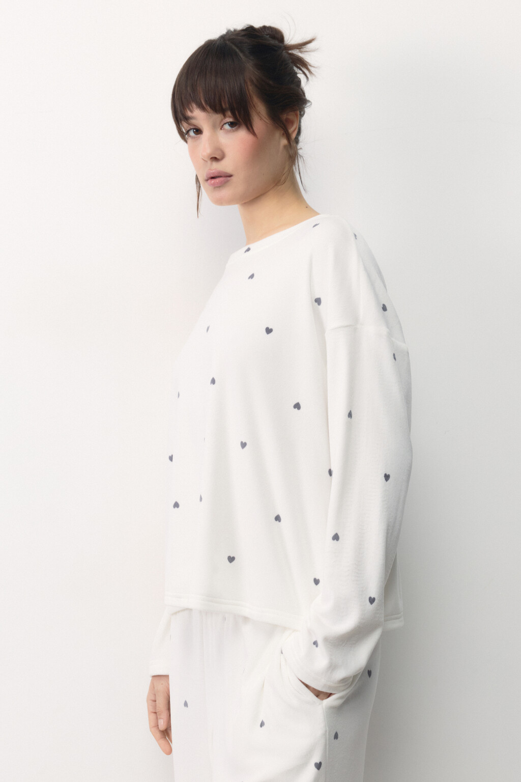 Лонгслив домашний плюшевый с принтом - цвет серый - 3