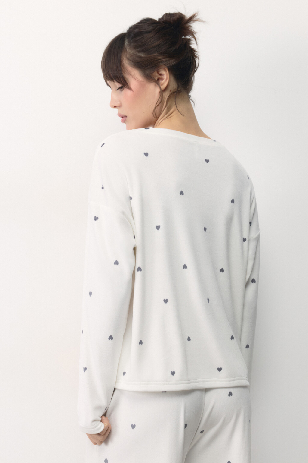 Лонгслив домашний плюшевый с принтом - цвет серый - 4