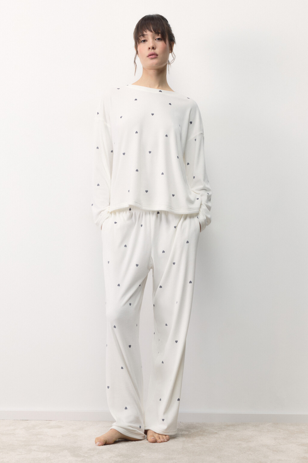 Лонгслив домашний плюшевый с принтом - цвет серый - 5