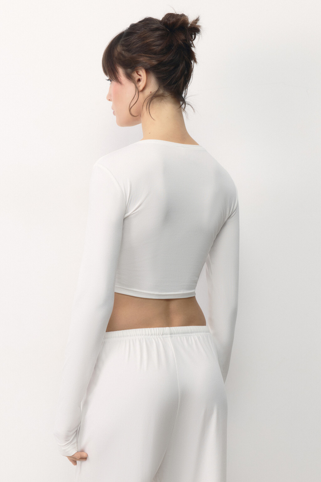 Лонгслив домашний укороченный с застежкой - цвет ванильный - 4