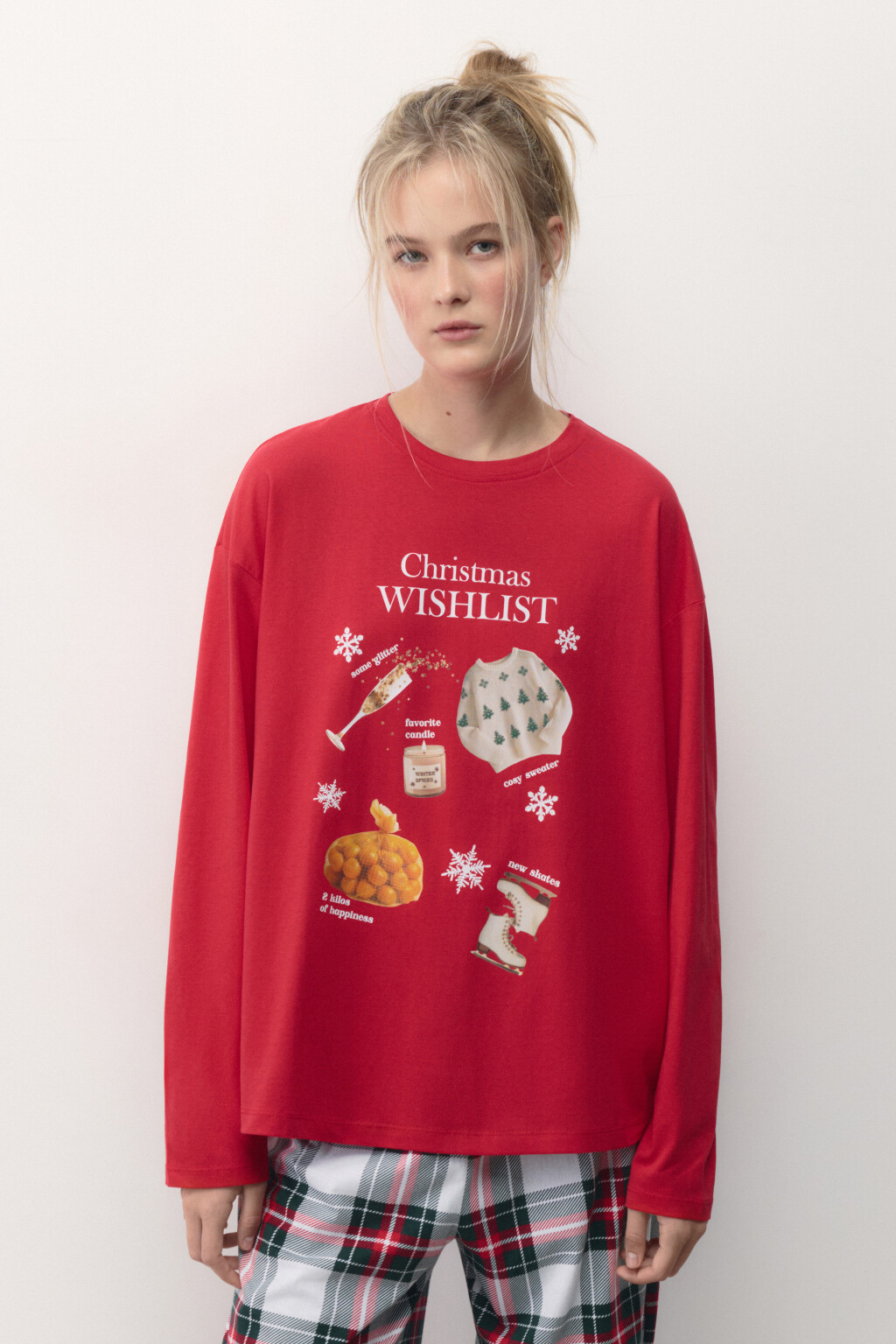 Лонгслив хлопковый с рождественским принтом - цвет красный - 2