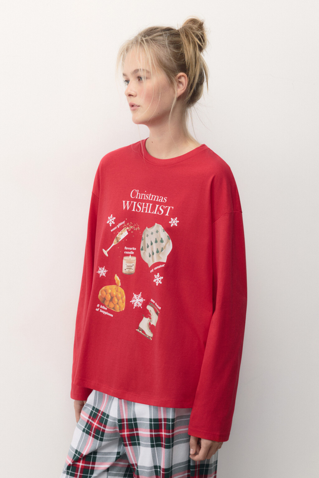 Лонгслив хлопковый с рождественским принтом - цвет красный - 3