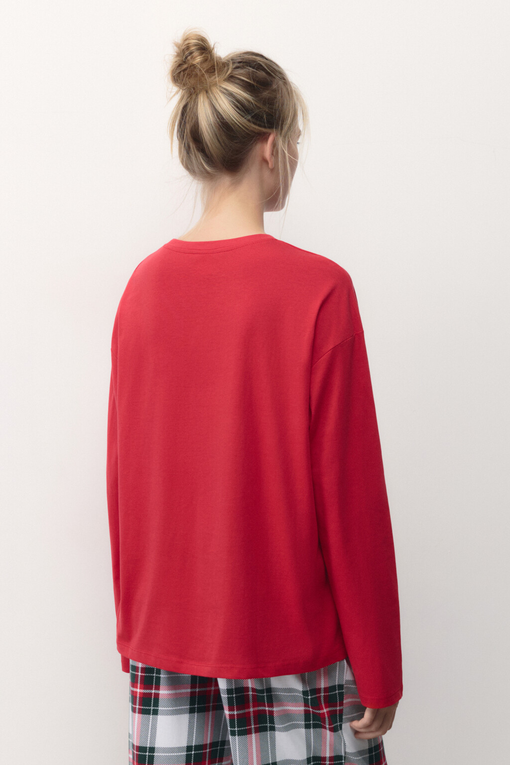 Лонгслив хлопковый с рождественским принтом - цвет красный - 4