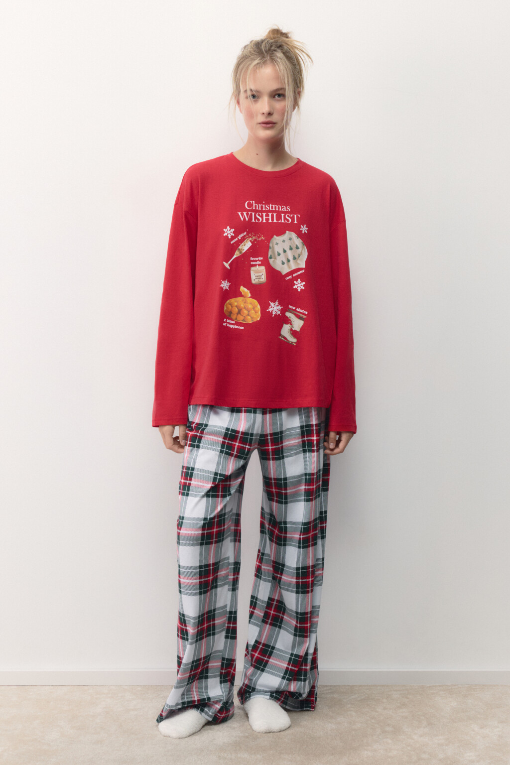 Лонгслив хлопковый с рождественским принтом - цвет красный - 5