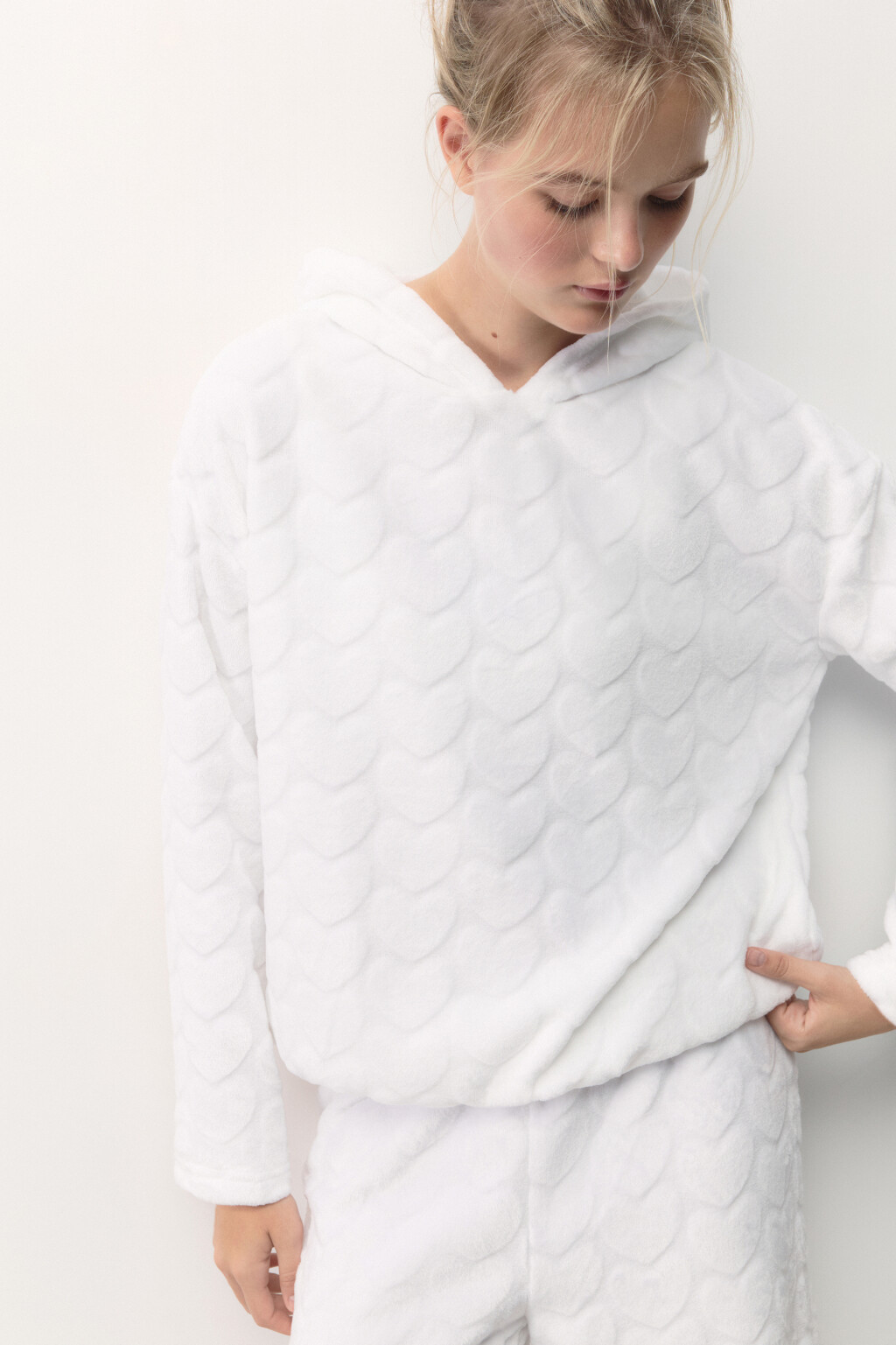 Толстовка домашняя плюшевая с сердечками - цвет ванильный - 1