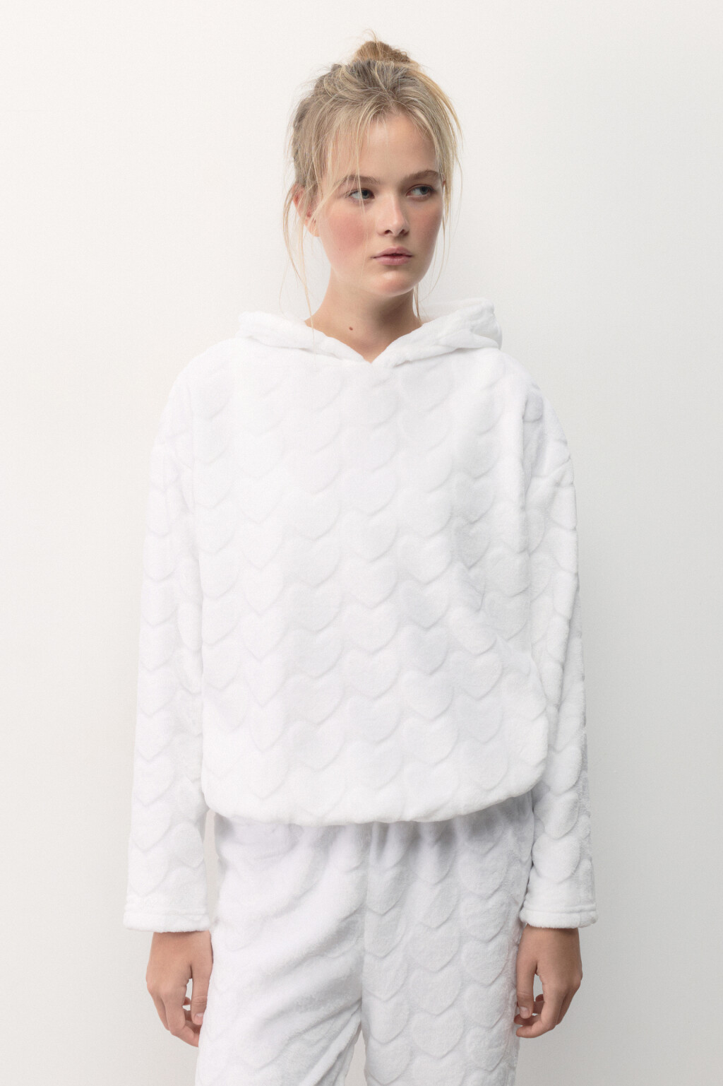 Толстовка домашняя плюшевая с сердечками - цвет ванильный - 2