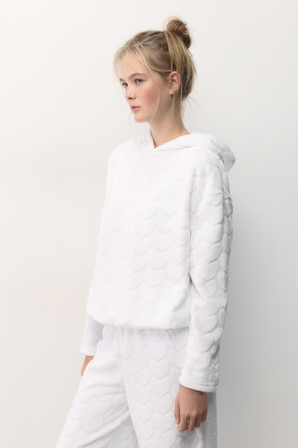 Толстовка домашняя плюшевая с сердечками - цвет ванильный - 3