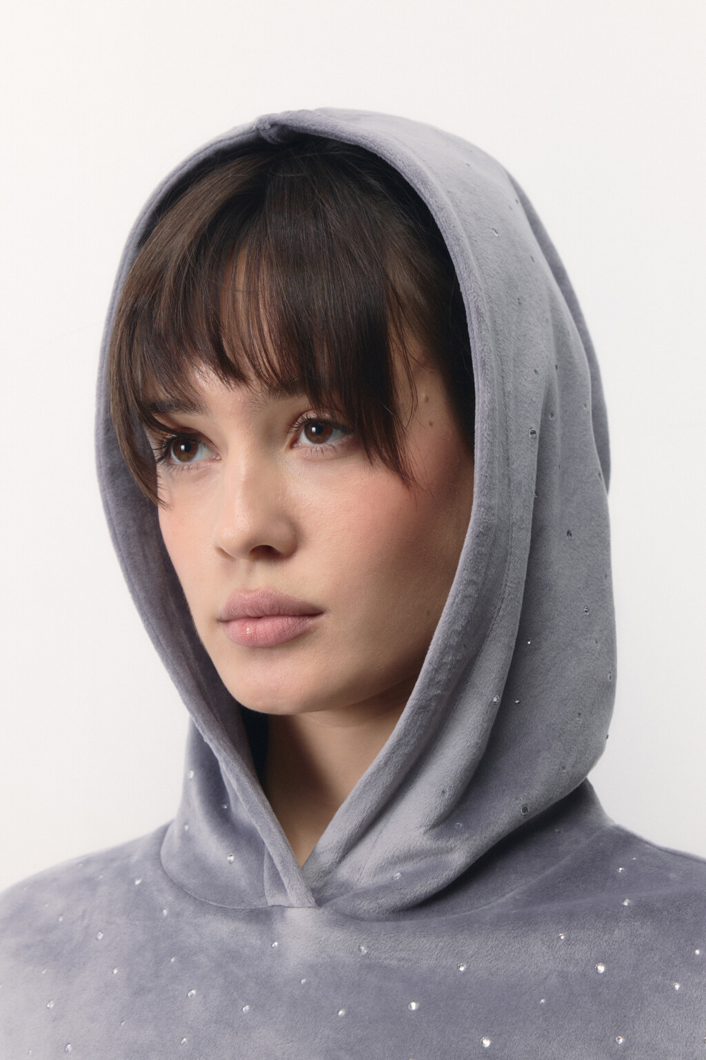 Толстовка домашняя плюшевая со стразами - цвет серый - 6