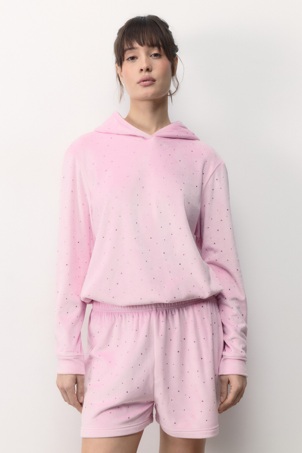 Толстовка домашняя плюшевая со стразами - цвет розовый - 2