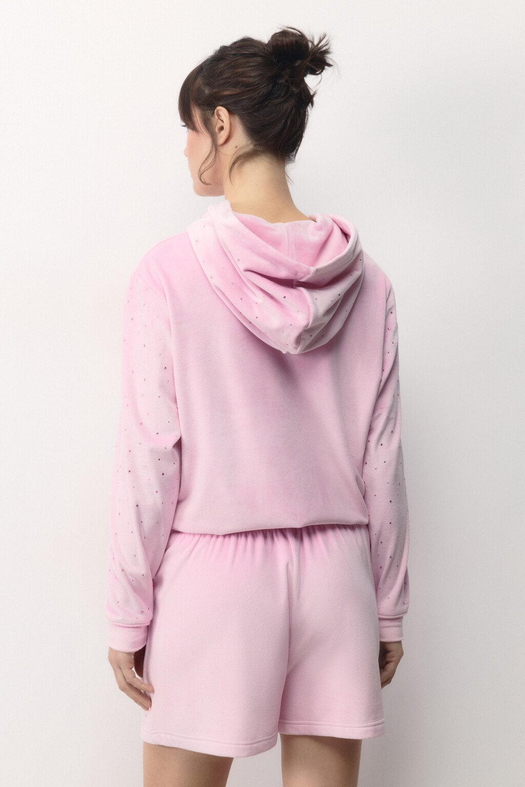 Толстовка домашняя плюшевая со стразами - цвет розовый - 4